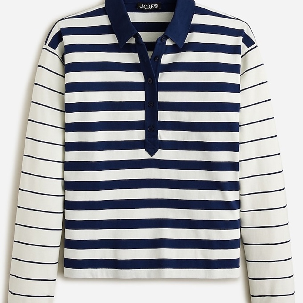J. Crew Navy and White Striped Long-Sleeve Polo Top